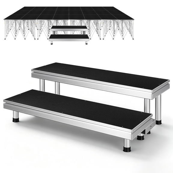 Folding Stage Step, Portable Staircase for Event Performance Stage Platform, 21+41CM High Assembled Modular Non-Slip Stage Steps with Riser