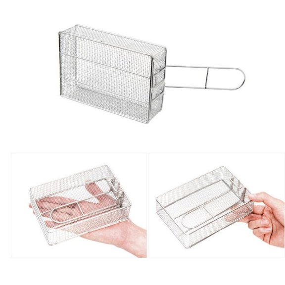 Folding Stainless Steel Frying Basket,Outdoor Portable Cooking Basket,Dense Screen Fry Basket for Lo Mein,French Fries,Chicken Legs,Durable Stainless Steel,Multi-Purpose Kitchen Cooking Tool