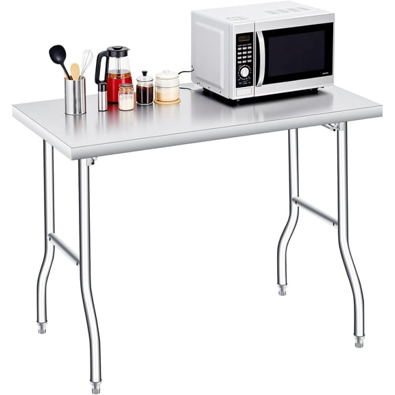 Folding Stainless Steel Table, 48x30 in, 400 LB Capacity, Heavy Duty Metal Foldable Prep/Work Table, No Assembly, Portable Workbench for Kitchen Laundry Restaurant Camping Garage