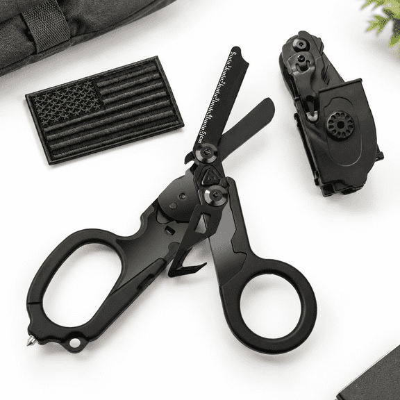 Folding Stainless Steel Trauma Shears with Band Clamp, Seatbelt and Window Breaker