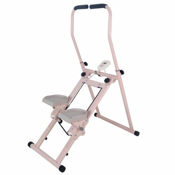Folding Stair Stepper Vertical Climber Machine, Adjustable Handlebar LCD Monitor, Full Body Cardio Trainer for Home, 300 lbs Capacity, Pink White