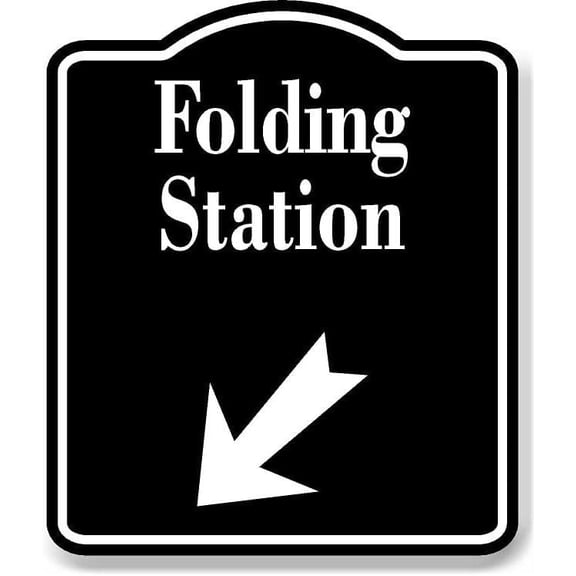 Folding Station 45 degree Down Left Arrow BLACK Aluminum Composite Sign, 8.5"x10"