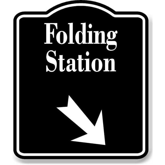 Folding Station 45 degree Down Right Arrow BLACK Aluminum Composite Sign, 8.5"x10"