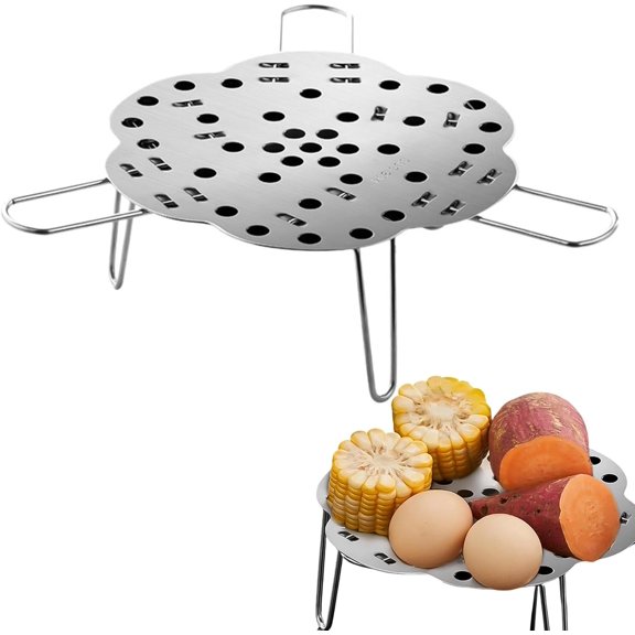 Folding Steamer Basket, 9.52 in Stainless Steel Steamer Rack for Vegetables & Seafood, Adjustable Steam Basket for Most Pots and Pans, Space-Saving Trivet, Silver