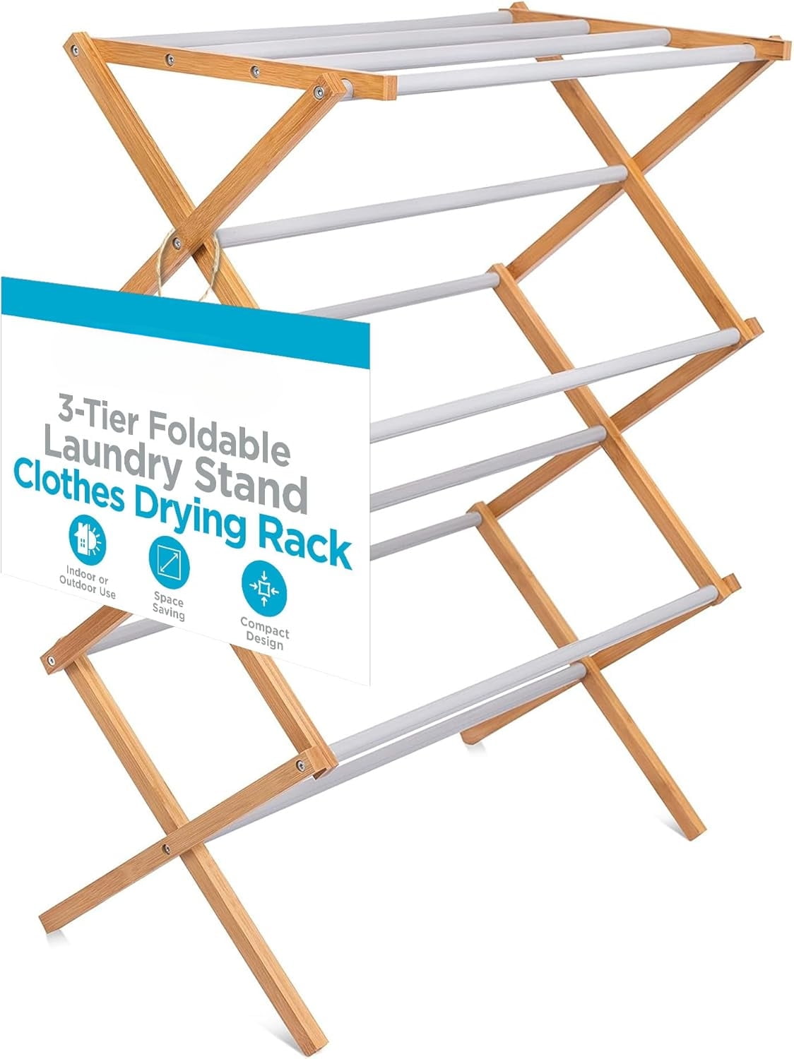 Folding Steel Clothes Drying Rack | 3 Tier | Water-Resistant Bamboo ...
