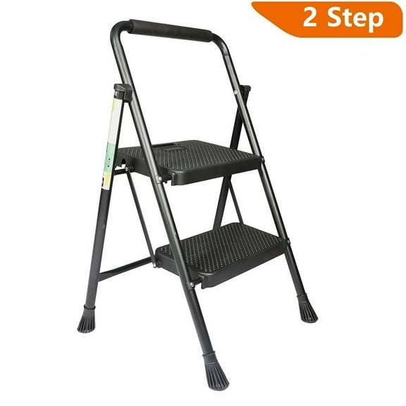 Folding Step Ladders (2-Step / 3-Step / 4-Step) Heavy Duty Iron Frame Foldable Ladder, Non-Slip, 330lbs Capacity