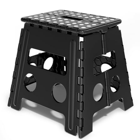 Folding Step Stool 13 Inch for Adults Holds Up to 300 lbs, Non-Slip Folding Stools with Portable Handle, Compact Plastic Foldable Step Stool for Bathroom, Bedroom, Kitchen, Black
