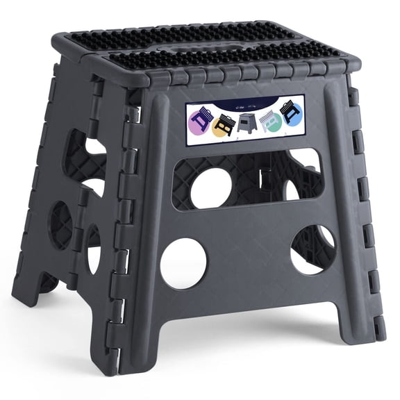 Folding Step Stool, 13 inch Non-Slip Foldable Stools Up to 300 LBS, Step Stool with Handle, Lightweight for Kitchen, Bathroom, Bedroom, Garden, Black, 1PC