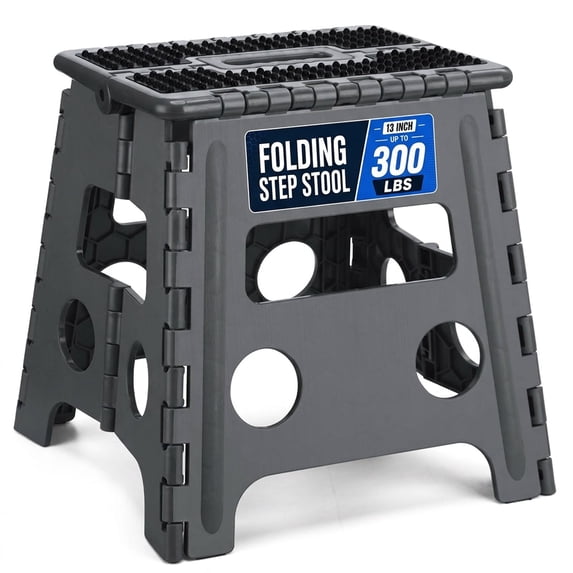 ACSTEP Folding Step Stool 13'' Tall Adults Step Stool Plastic Step Stools with Non-Slip Surface - Gray
