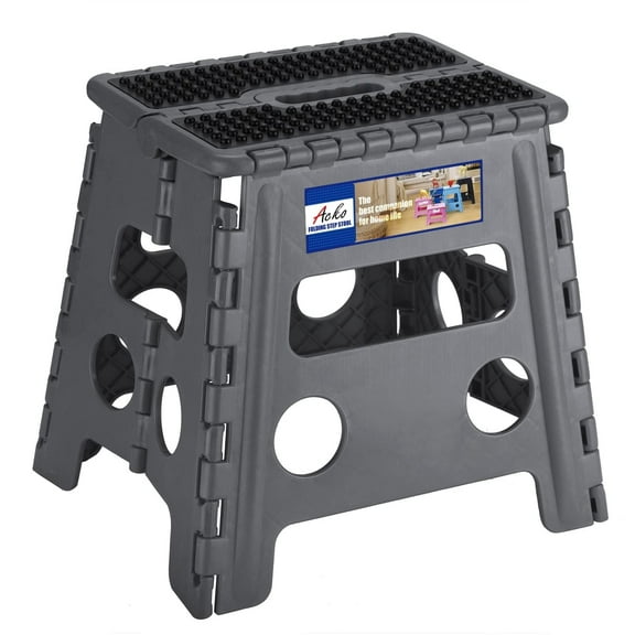 ACSTEP Folding Step Stool 13'' Tall Adults Step Stool Plastic Step Stools with Non-Slip Surface - Gray