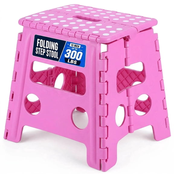 ACSTEP Folding Step Stool 13'' Tall Step Stool Plastic Step Stools with Non-Slip Surface, Pink