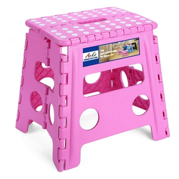 ACSTEP Folding Step Stool 13'' Tall Step Stool Plastic Step Stools with Non-Slip Surface, Pink