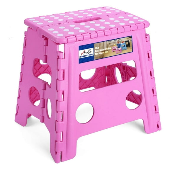 ACSTEP Folding Step Stool 13'' Tall Step Stool Plastic Step Stools with Non-Slip Surface, Pink