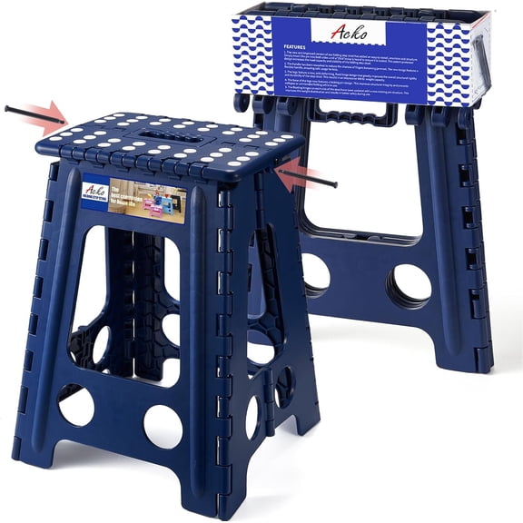 Folding Step Stool, 17.5 Inch, 400 lbs Capacity, Collapsible with Handle, Royal Blue