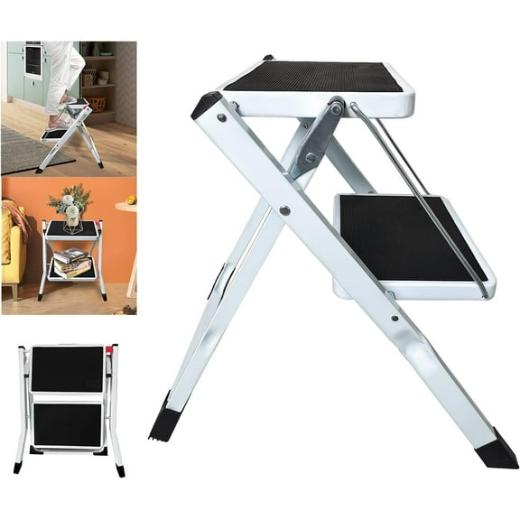 Folding Step Stool, 2 Step Work Platform, Folding Step Stool 2 Step Ladder Foldable Step Bench, Non-slip Rubber Platform, Mini Step Ladder with Safety Device, Max Load Weight Capacity 150 kg