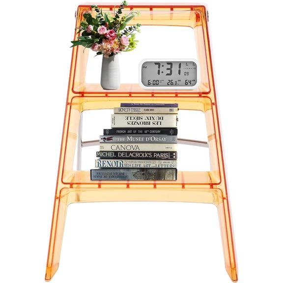 Folding Step Stool 3 Step Acrylic Folding Step Stool 3-in-1 for Ladder Stool & Storage Rack Multifunctional Step Seat & Display Stand for Adults 220.46lbs (Orange)