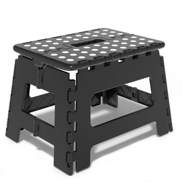 Folding Step Stool 9 Inch for Adults Holds Up to 300 lbs, Non-Slip Folding Stools with Portable Handle, Compact Plastic Foldable Step Stool for Bathroom, Bedroom, Kitchen, Black