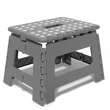Folding Step Stool 9 Inch for Adults Holds Up to 300 lbs, Non-Slip Folding Stools with Portable Handle, Compact Plastic Foldable Step Stool for Bathroom, Bedroom, Kitchen, Gray