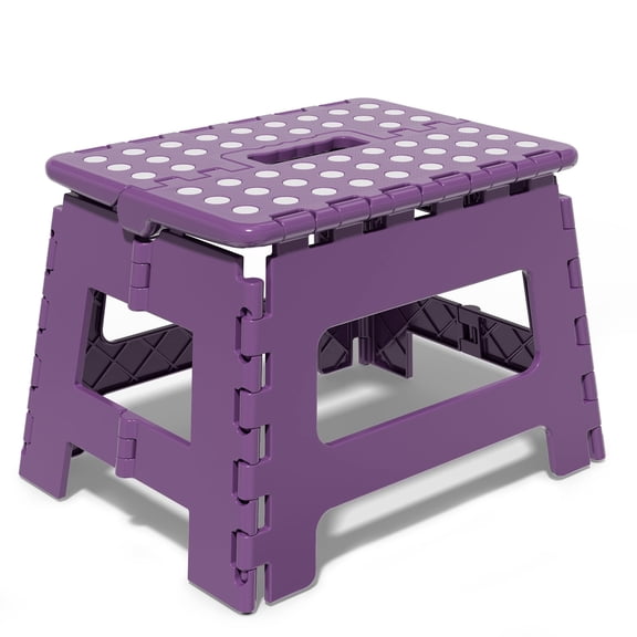 Folding Step Stool 9 Inch for Adults Holds Up to 300 lbs, Non-Slip Folding Stools with Portable Handle, Compact Plastic Foldable Step Stool for Bathroom, Bedroom, Kitchen, Purple