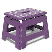 Folding Step Stool 9 Inch for Adults Holds Up to 300 lbs, Non-Slip Folding Stools with Portable Handle, Compact Plastic Foldable Step Stool for Bathroom, Bedroom, Kitchen, Purple