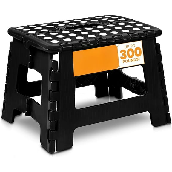 Folding Step Stool with 9 Inch Height (Pack of 1) - Holds Up to 300 lbs - Lightweight Plastic Foldable Step Stool for Kitchen, Bathroom & Living Room (Black)