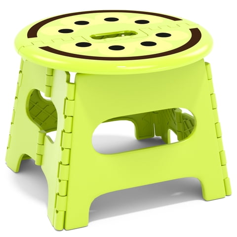 Folding Step Stool 13 Inch for Adults Holds Up to 300 lbs, Non-Slip Folding Stools with Portable Handle, Compact Plastic Foldable Step Stool for Bathroom, Bedroom, Kitchen, Green