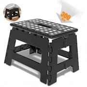 Folding Step Stool for Adults, 9 Inch Plastic Foldable Step Stool with Handle, 300 lb Capacity, Portable Non-Slip Stool for Bathroom, Bedroom, Kitchen, Black