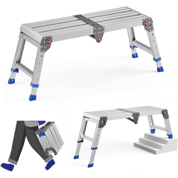 Folding Step Stool for Adults, Aluminum Work Platform Adjustable Height, Lightweight and Durable Portable Outdoor Aluminum Step Stool Foldable, Maximum Load Capacity of 440 Pounds.