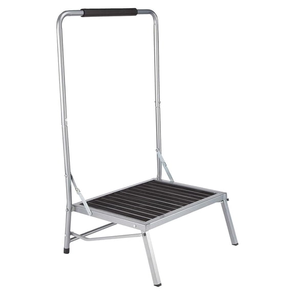 Folding Step Stool Extra Wide  8 Inch Height, Non-Slip, Foam Grip Handle  Lightweight Steel Frame, Compact Storage  Kitchen, Bathroom, Bedroom Use