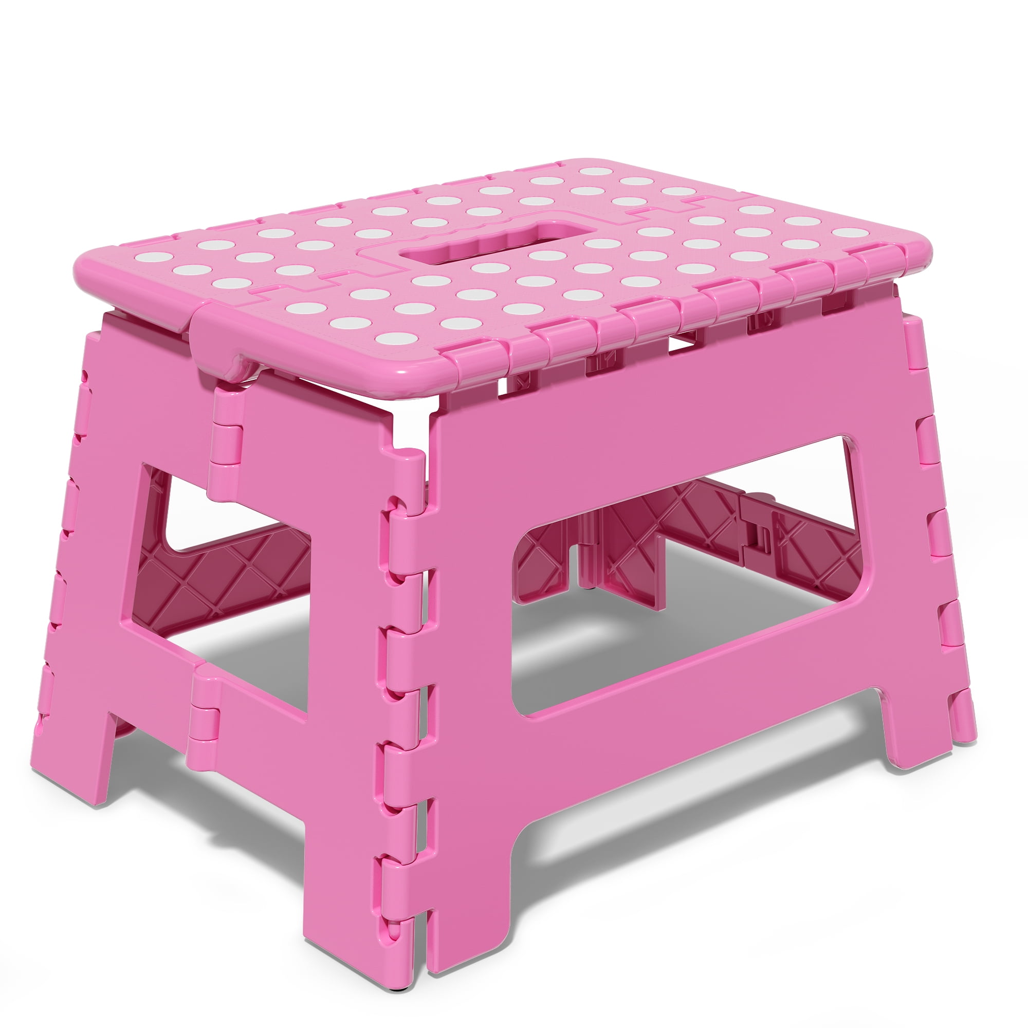 Folding Step Stool 9 Inch for Adults and Kids Holds Up to 300 lbs, Non-Slip Folding Stools with Portable Handle, Compact Plastic Foldable Step Stool for Bathroom, Bedroom, Kitchen, Pink - Walmart.com