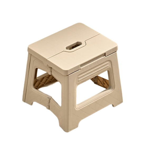 Folding Step Stool Lightweight Plastic Step Seat Foldable Step Stools Non Slip Folding Seat for Kitchen Bathroom Bedroom Beige