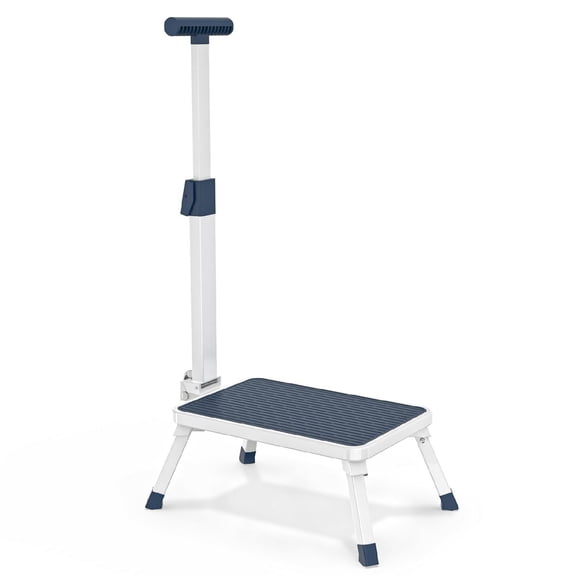 Folding Step Stool, Step Stools with Handle for Elderly Adults, Metal Stepping Stool with Adjustable Handrail in Kitchen, Bathroom, Bedroom, 330 Lbs Capacity