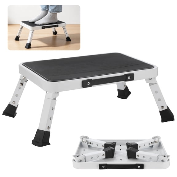 Adjustable Folding Step Stool, One Step Metal Ladder for RV Bathroom Bedroom, 265 Lbs Portable Platform with 3 Height Levels, Non-Slip Surface & Leg, Step Ladder for Office Home