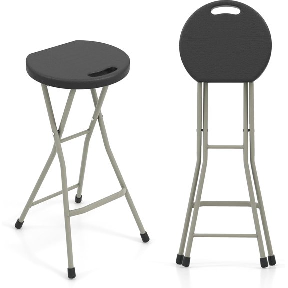 Folding Stool, 2 Pack 28 Inch Foldable Camping Seat for Adults with 550 lb Capacity, Portable Plastic Fold up Round Stool with Handle for Fishing Hiking Gardening BBQ