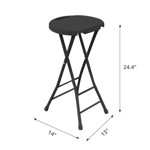 Folding Stool, 2 Pcs Backless 18 inch Folding Bar Stool with Portable Handle Collapsible Metal and Plastic Round Fold Stool Chair with 450lbs for Dorm, Kitchen, Vanity, Church, Garden Black