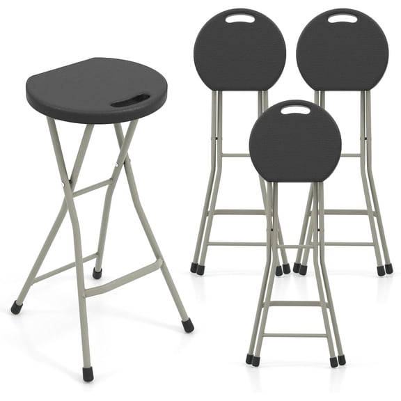 Folding Stool, 28-inch Portable Collapsible Bar Stool with Handle & Steel Frame, 330-lb Capacity, Assembly-Free (Set of 4)