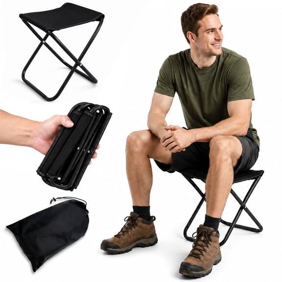 Kornsurte Folding Stool for Adults, Stainless Steel Frame with Canvas Seat, Portable Non-Slip Step Stool for Camping, Fishing and Home