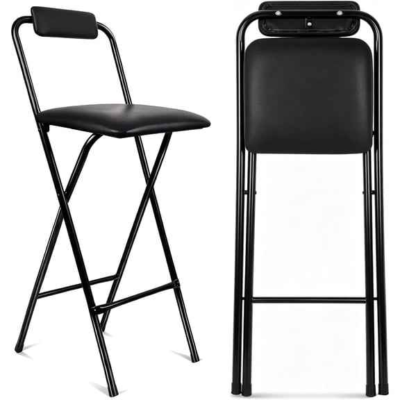 Folding Stool with Back,1Pcs Tall Foldable Stool 29.5 Inch | Portable High Chairs Bar Stools Adult Leather Padded Comfortable and Sturdy for Kitchen Counter Bar Table Island Shop
