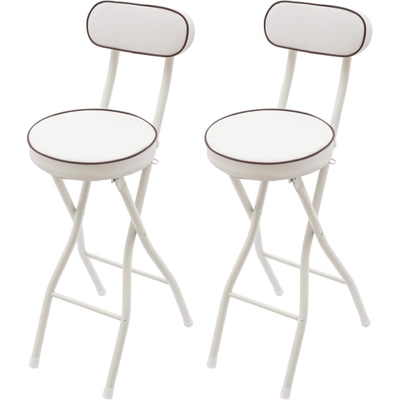Folding Stool with Back, 25.6 Inch Counter Height Foldable Chair, Round Padded Portable Seat for Indoor Outdoor Use, Camping Kitchen Cafe (White, 2 Pack)