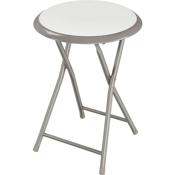 Folding Stool - Backless 18-Inch Stool with 225lb Capacity for Kitchen or Rec Room - Portable Indoor Counter Bar Stools by (White)