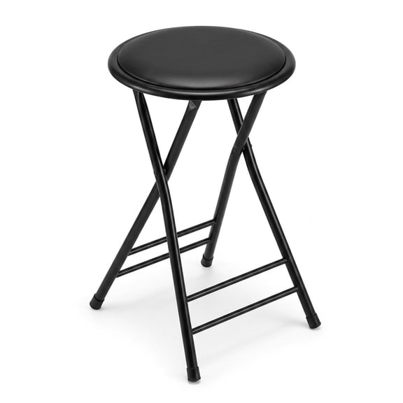 Backless Folding Stool, 24-Inch, 225 lb Capacity, Portable Indoor Counter Bar Stool (Black, Single, Round, Steel Frame, PVC Seat)