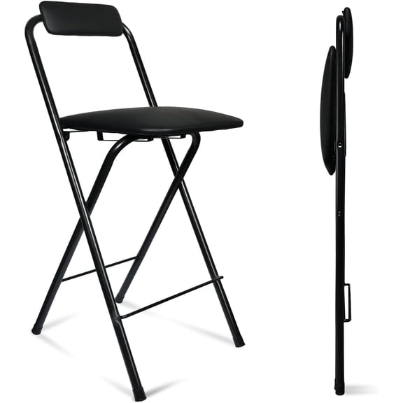 Folding Stool with Backrest,Tall Foldable Bar Stool Chair,Portable Counter Folding Stool Height Bar Stools Collapsible Stool Leather Padded for Kitchen Shop Cafe Guitar 25.4 inch