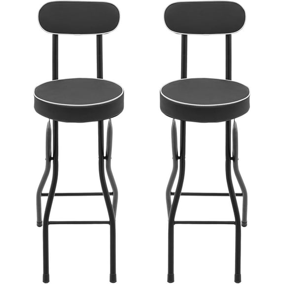 Folding Stool, Cushioned Padded Folding Stool Portable Bar Stool with Back for Camping Kitchen Home Office, Tall Bar Collapsible Stools (Black, 2Pcs 25.6in)