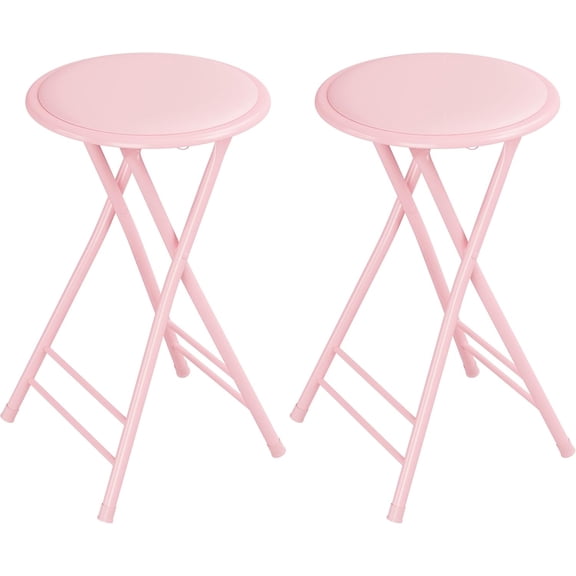 Folding Stool Set 2 Counter-Height Backless Chairs, 24-Inch, 225 lb Capacity, Pink