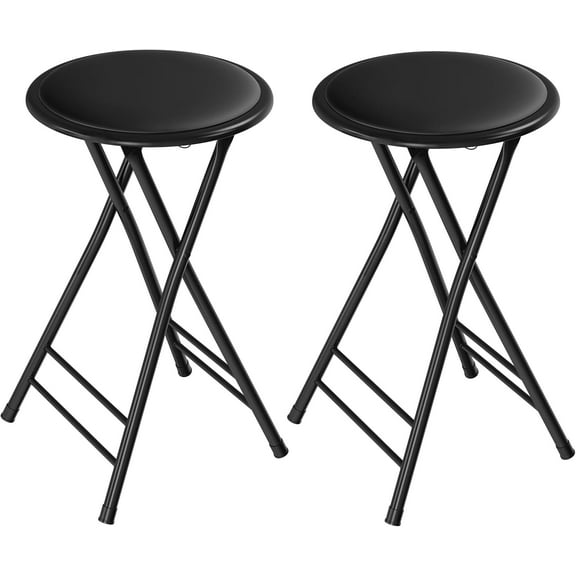 Folding Stool Set  2 Counter-Height Backless Chairs, 24-Inch, 225 lb Capacity, Black, Steel Frame with PVC Seat