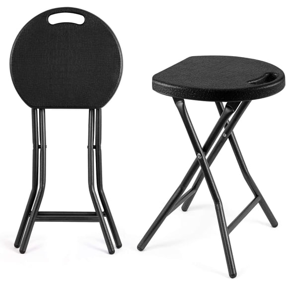 Folding Stool Set of 2, Portable Collapsible Stool Chairs with Handle for Camping, RV, Picnic  Heavy-Duty Steel Frame, 500 lbs Capacity, Black