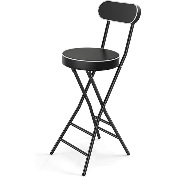Folding Stool with Back Support, 24 Inch Portable Collapsible Bar Stool