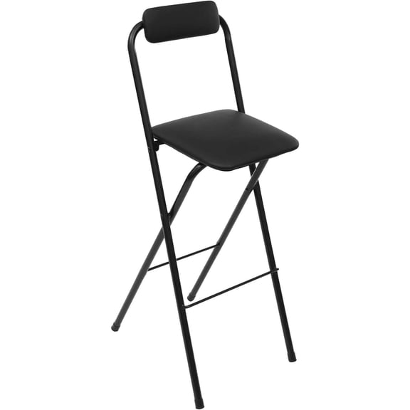Folding Stool with Backrest, Cushioned Portable Bar Stool for Camping, Kitchen & Home Office (Black, 27.56 in)