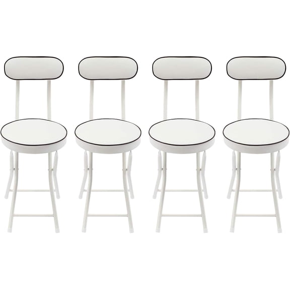 Folding Stool with Backrest and Cushioned Seat, Portable Collapsible Bar Stool for Camping, Home, or Office Use (White, 4-Pack)