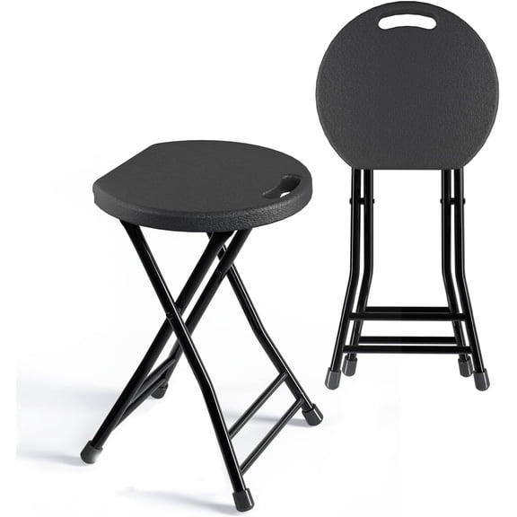Folding Stool with Handle, Pack of 2, 18 Inch Foldable Stool for Camping, Indoor and Outdoor Use, Black